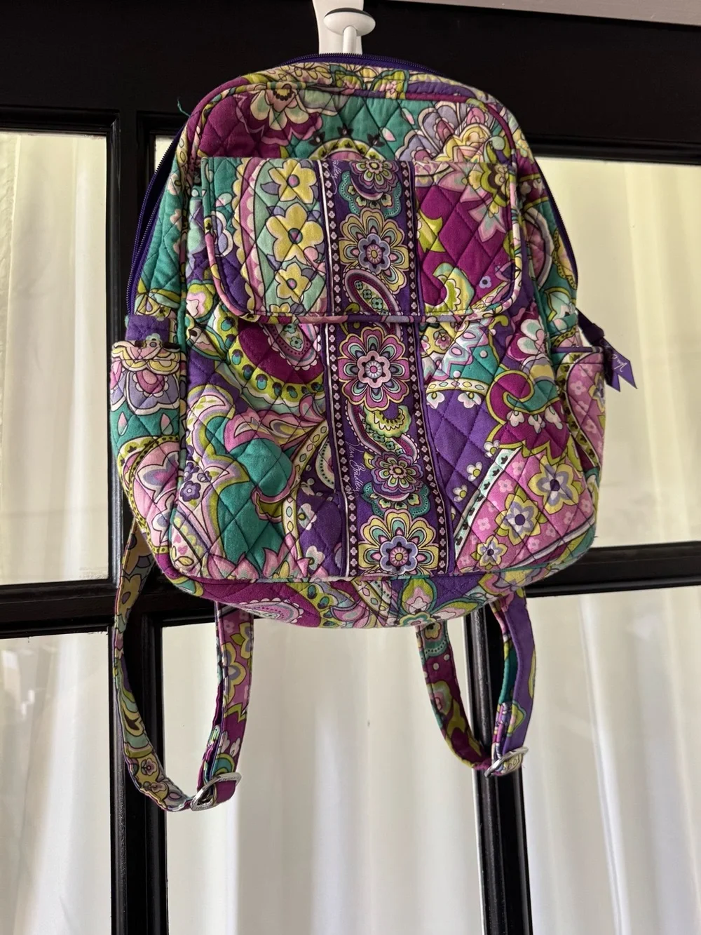 Vera Bradley Quilted Paisley Backpack in Purple, Green, Yellow, Pink